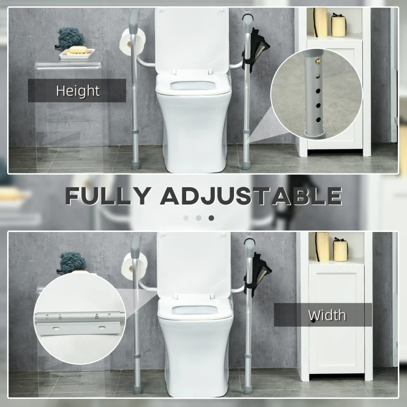 HOMCOM Shower Chair and Toilet Safety Rail Set, Height Adjustable Bath Chair, Width and Height Adjustable Toilet Rail, Assist Grab Bar for Seniors, Easy Installation