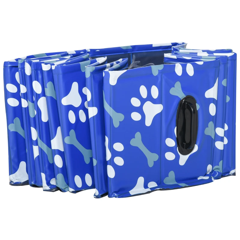 PawHut Folding Dog Pool Portable Pet Kiddie Swimming Pool, Outdoor/Indoor Puppy Bath Tub with Nonslip Bottom for Dogs & Cats,  (Φ63", Blue)