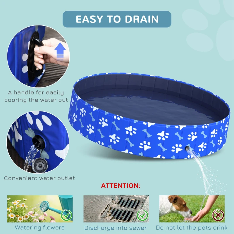 PawHut Folding Dog Pool Portable Pet Kiddie Swimming Pool, Outdoor/Indoor Puppy Bath Tub with Nonslip Bottom for Dogs & Cats,  (Φ63", Blue)