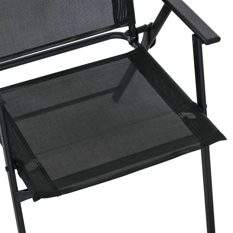 Outsunny 8 Piece Patio Set with Umbrella, 6 Folding Chairs, Rectangle Table, Outdoor Dining Set for 6 with Mesh Seat, Black