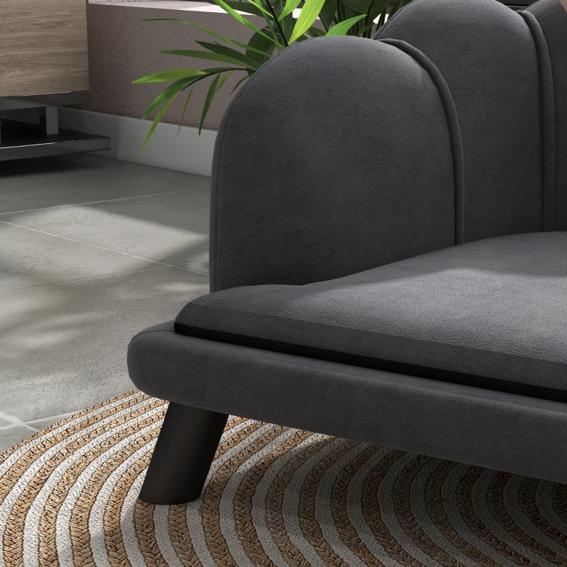 PawHut Pearl Design Pet Sofa for Medium and Large Sized Dogs, Pet Bed with Cushion and Solid Wood Legs, Charcoal Gray