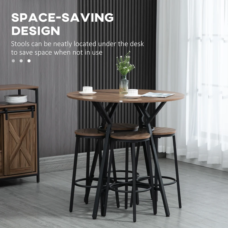 HOMCOM 5-Piece Counter Height Bar Table and Chairs, Round Dining Table and Chairs Set for 4, Pub Table and Chairs