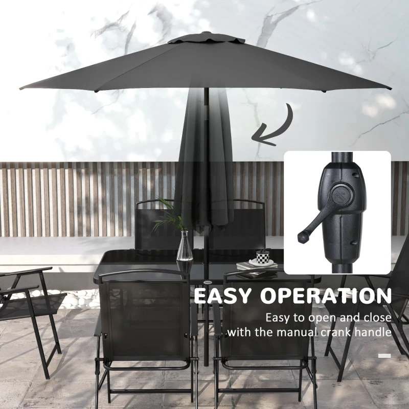 Outsunny 8 Piece Patio Set with Umbrella, 6 Folding Chairs, Rectangle Table, Outdoor Dining Set for 6 with Mesh Seat, Black