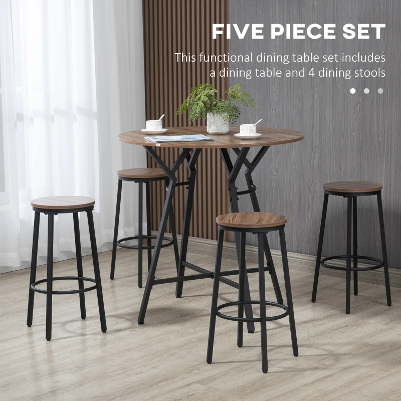HOMCOM 5-Piece Counter Height Bar Table and Chairs, Round Dining Table and Chairs Set for 4, Pub Table and Chairs
