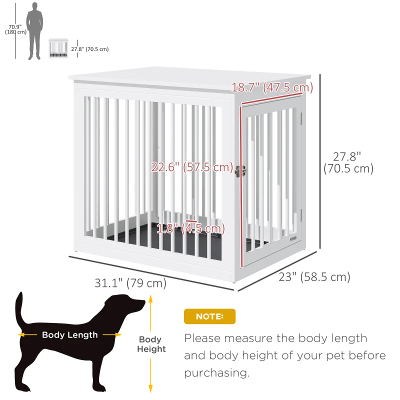 PawHut Wooden Dog Crate Furniture, Puppy Kennel End Table, Decorative Pet House with Front Door, Safety Lock, for Small & Medium Sized Dog, White