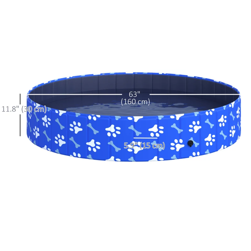 PawHut Folding Dog Pool Portable Pet Kiddie Swimming Pool, Outdoor/Indoor Puppy Bath Tub with Nonslip Bottom for Dogs & Cats,  (Φ63", Blue)