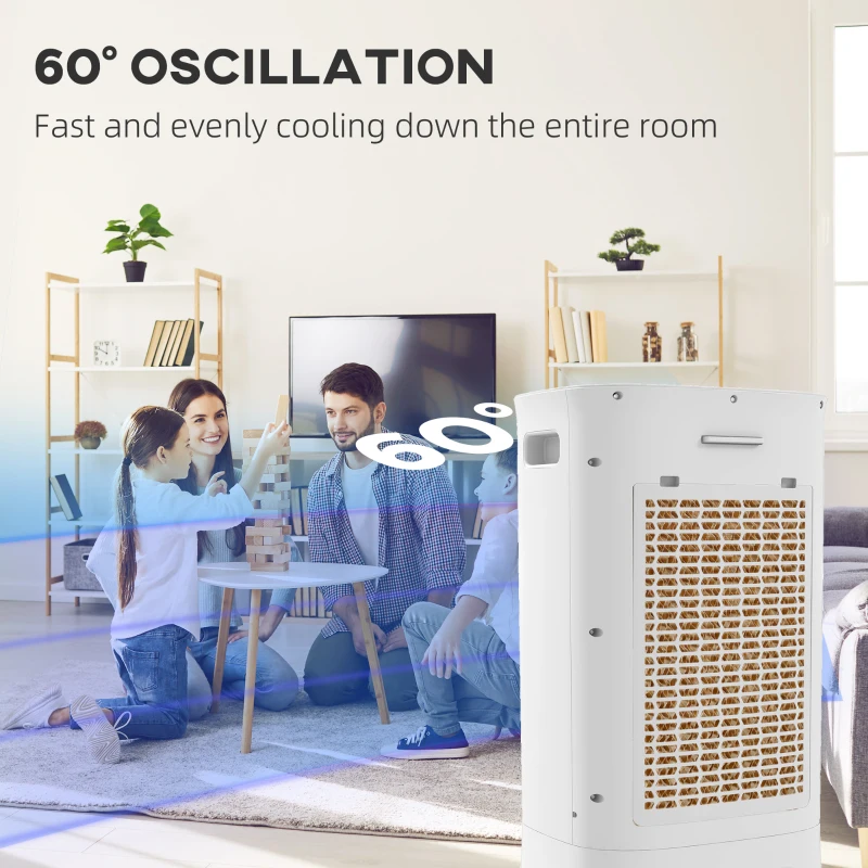 HOMCOM Mobile Air Cooler with Ice Packs, Ice Cooling Fan Water Humidifier Unit with Remote, Timer, Oscillating