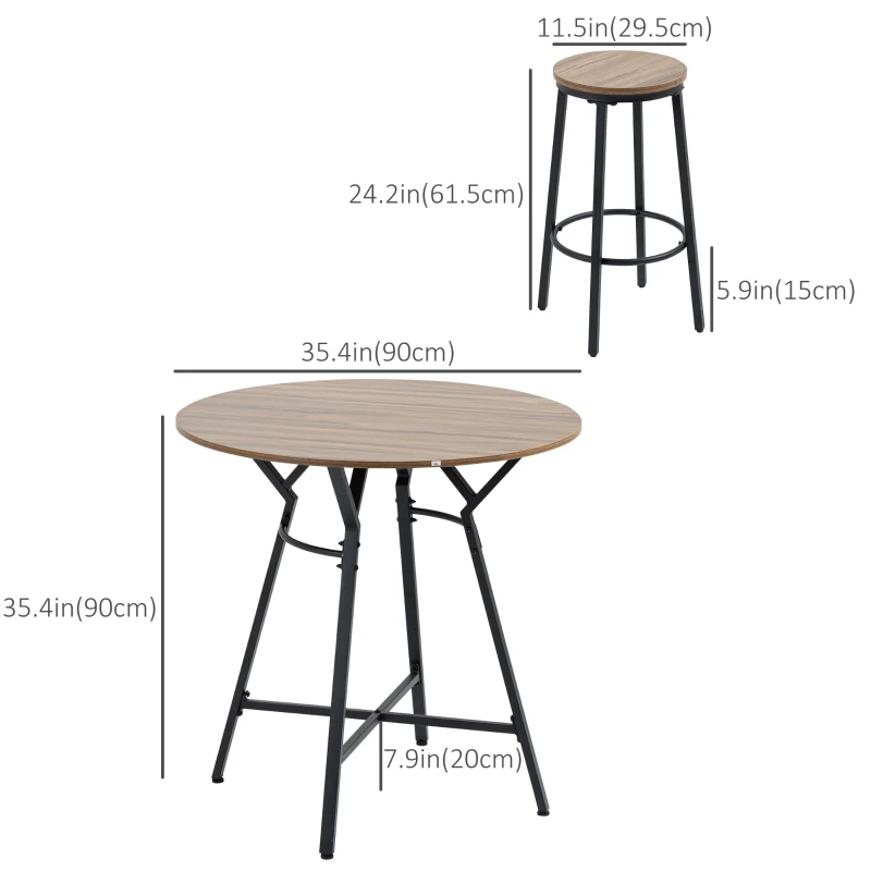 HOMCOM 5-Piece Counter Height Bar Table and Chairs, Round Dining Table and Chairs Set for 4, Pub Table and Chairs