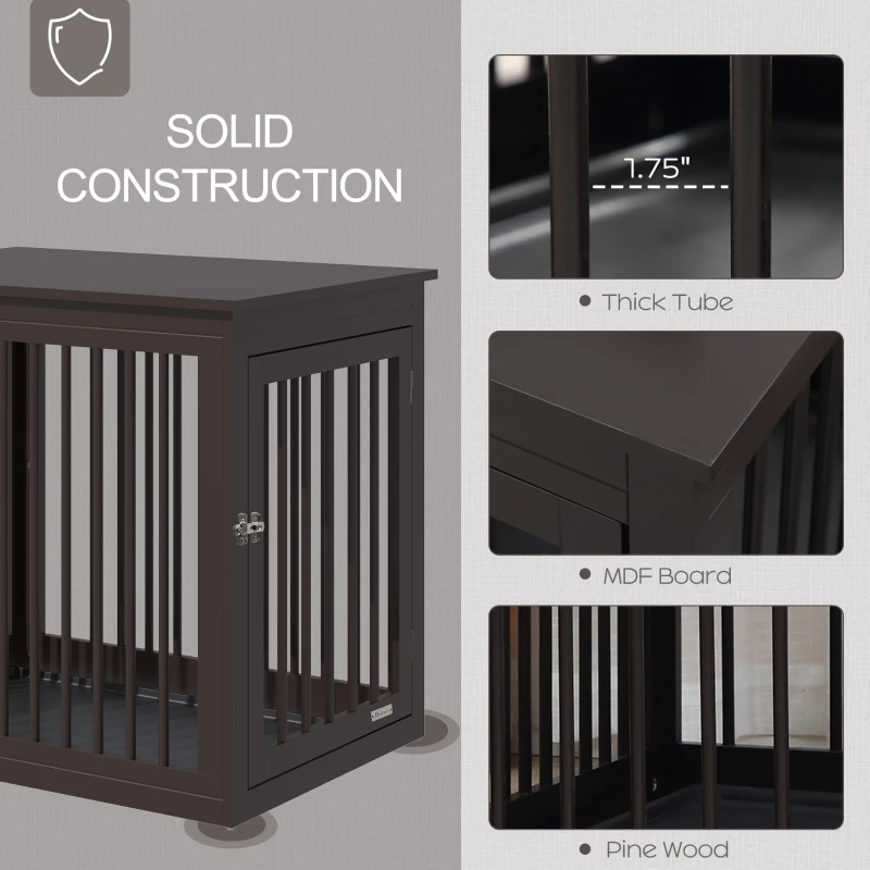 PawHut Wooden Dog Crate Furniture, Puppy Kennel End Table, Decorative Pet House with Front Door, Safety Lock, for Small & Medium Sized Dog, Coffee