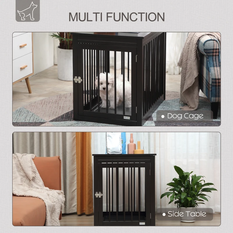 PawHut Wooden Dog Crate Furniture, Puppy Kennel End Table, Decorative Pet House with Front Door, Safety Lock, for Small & Medium Sized Dog, Coffee