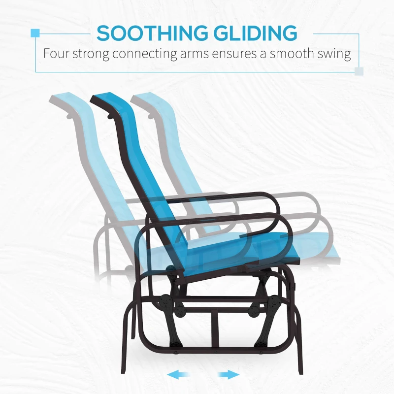 Outsunny Gliding Lounger Chair, Single Rocker with Lightweight Metal & Mesh Construction, Brown/Blue