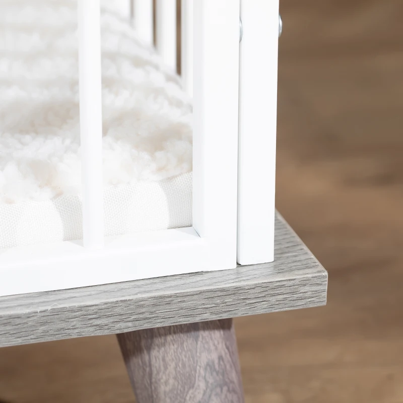 PawHut Dog Crate, Furniture Style Pet Cage Kennel, End Table, Decorative Dog House, with Soft Cushion, Wooden Top, Door, for Small Dogs, Indoor Use, Grey