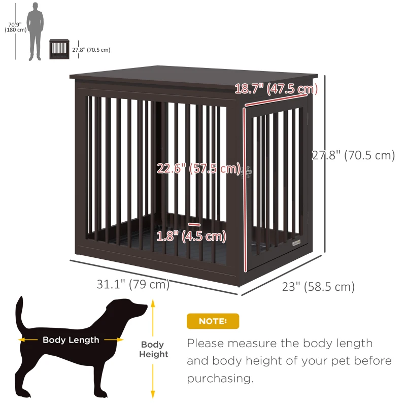 PawHut Wooden Dog Crate Furniture, Puppy Kennel End Table, Decorative Pet House with Front Door, Safety Lock, for Small & Medium Sized Dog, Coffee