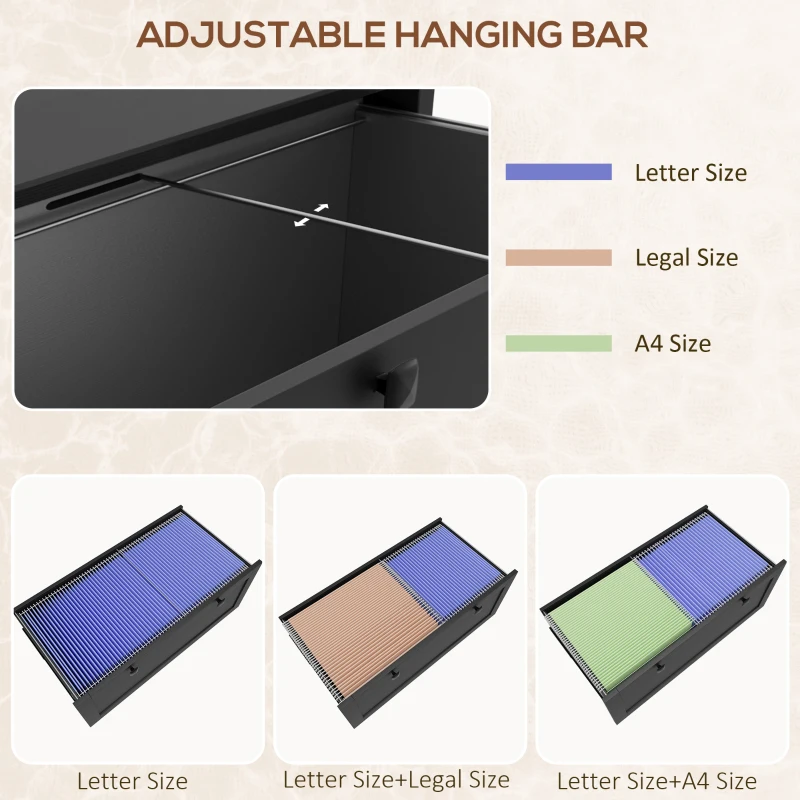 HOMCOM 2 Drawer File Cabinet, Lockable Filing Cabinet with Adjustable Hanging Bar for Letter, A4 and Legal Size, Black