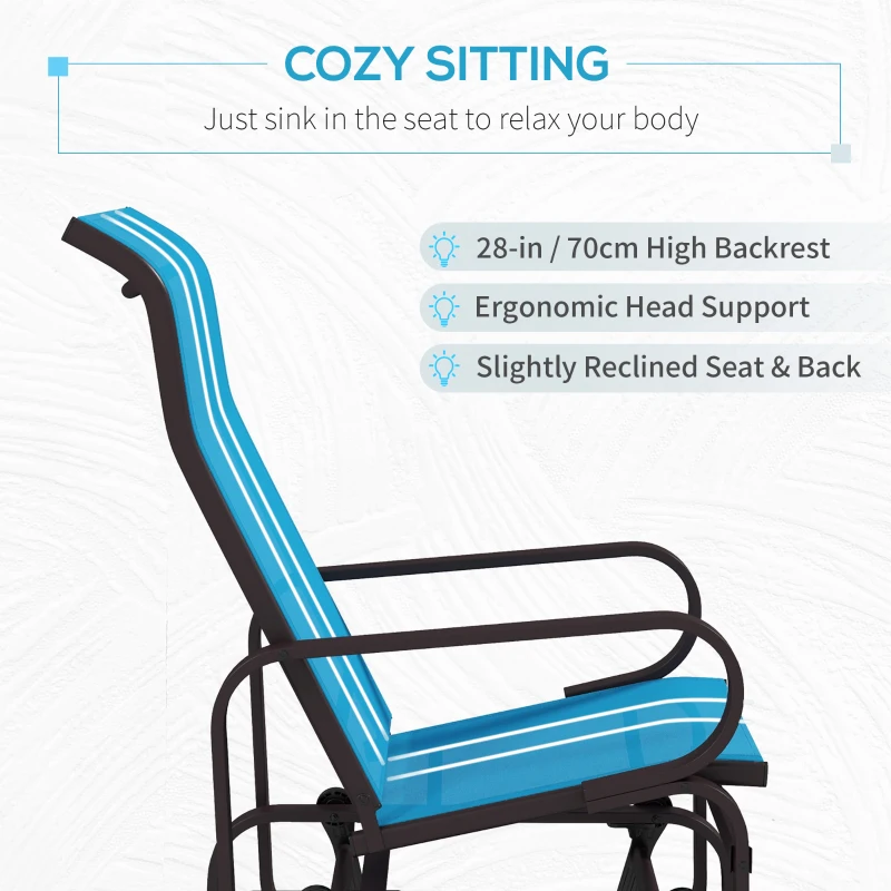 Outsunny Gliding Lounger Chair, Single Rocker with Lightweight Metal & Mesh Construction, Brown/Blue