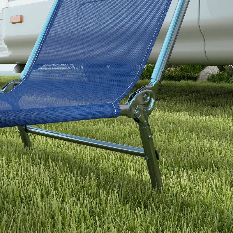 Outsunny 2 Piece Sun Loungers, Folding Chaise Lounge Chairs with Reclining Back, Breathable Mesh Seat, Headrest, Dark Blue
