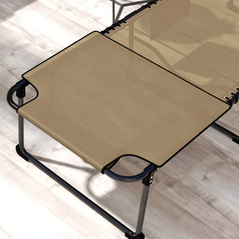 Outsunny 2 Piece Folding Chaise Lounge Pool Chairs with 5-level Reclining Back, Reading Hole, Side Pocket, Beige