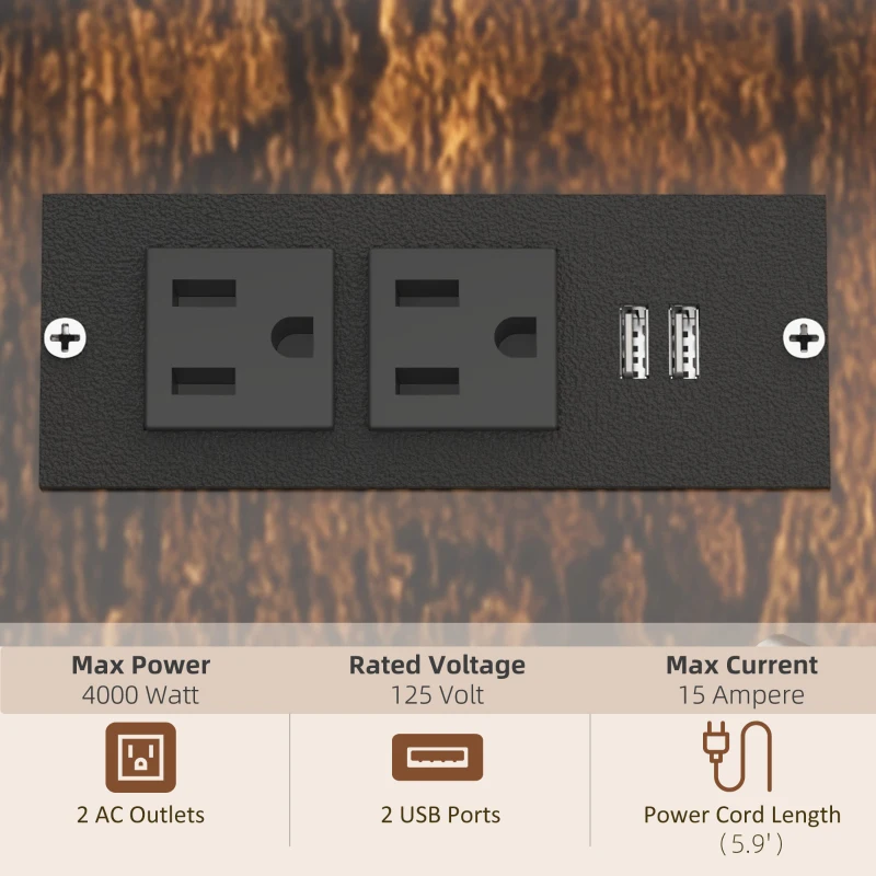 Vinsetto Printer Table with Socket and USB Charging Ports, Printer Stand with CPU Stand and Adjustable Shelf, Rustic Brown
