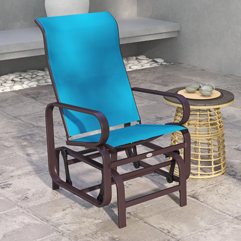 Outsunny Gliding Lounger Chair, Single Rocker with Lightweight Metal & Mesh Construction, Brown/Blue
