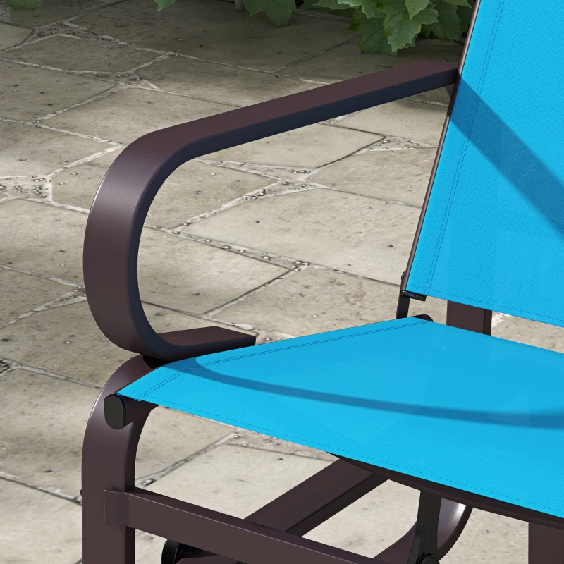 Outsunny Gliding Lounger Chair, Single Rocker with Lightweight Metal & Mesh Construction, Brown/Blue