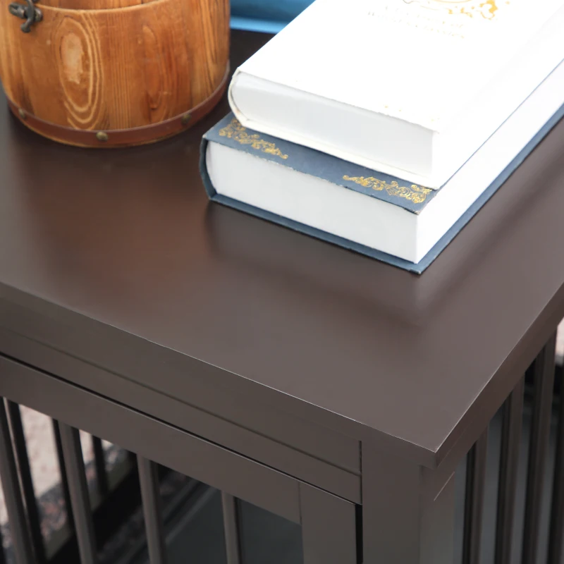 PawHut Wooden Dog Crate Furniture, Puppy Kennel End Table, Decorative Pet House with Front Door, Safety Lock, for Small & Medium Sized Dog, Coffee