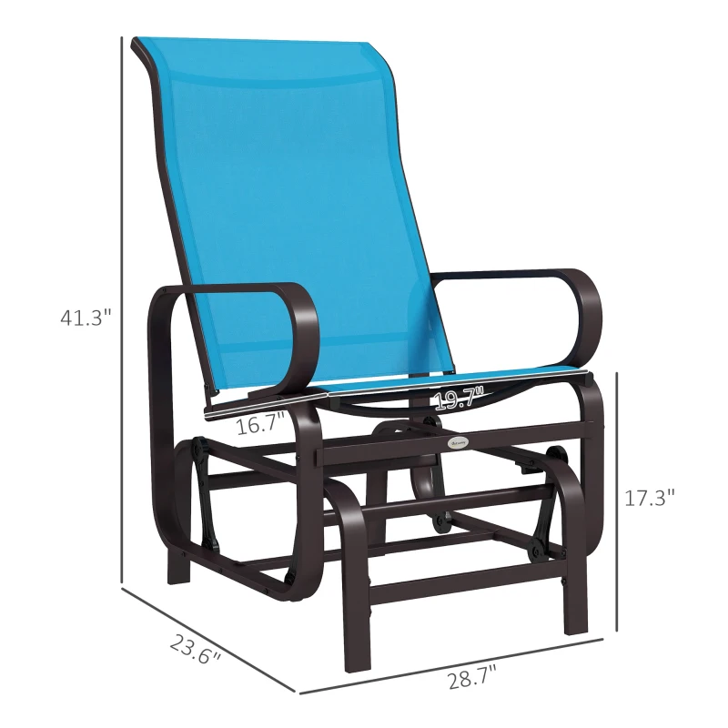 Outsunny Gliding Lounger Chair, Single Rocker with Lightweight Metal & Mesh Construction, Brown/Blue