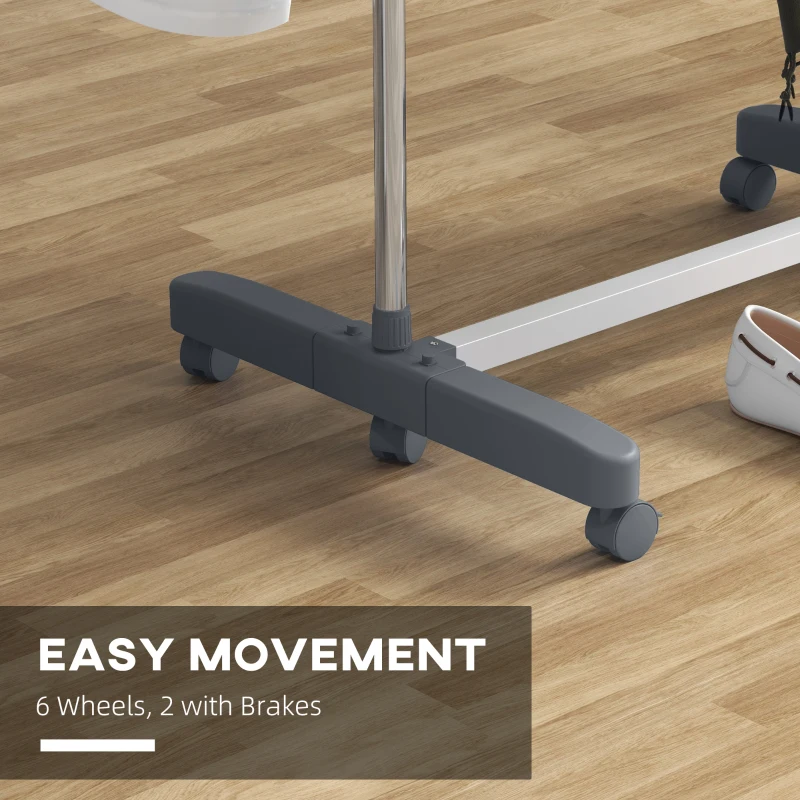 HOMCOM Garment Drying Rack Stainless Steel Folding Clothes Hanging Rack with Side Wings Castors for Indoor Outdoor Grey