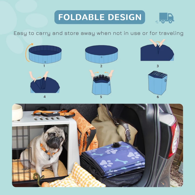 PawHut Folding Dog Pool Portable Pet Kiddie Swimming Pool, Outdoor/Indoor Puppy Bath Tub with Nonslip Bottom for Dogs & Cats,  (Φ47", Blue)