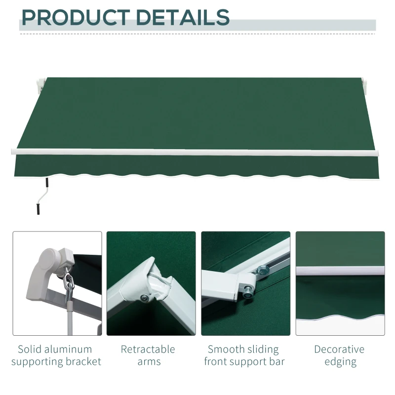 Outsunny 12' x 8' Outdoor Patio Manual Retractable Exterior Window Awning - Green