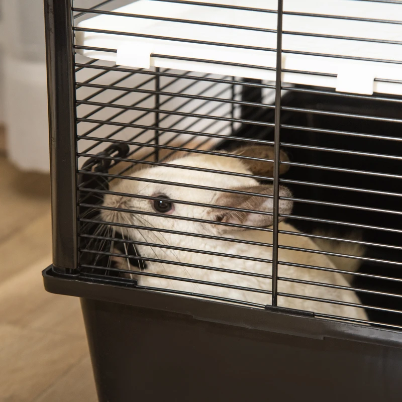 PawHut 3-tier Hamster Cage, Guinea Pig Cage, Pet Chinchillas Play House Indoor with Accessories Food Dish Water Bottle, Ramps, 31.5"x19"x 23", Black