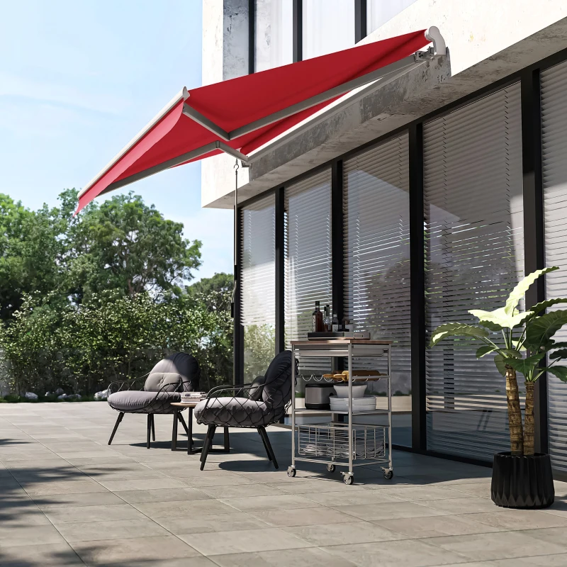 Outsunny 12' x 10' Manual Retractable Awning Outdoor Sunshade Shelter for Patio, Balcony, Yard, with Adjustable & Versatile Design, Wine Red