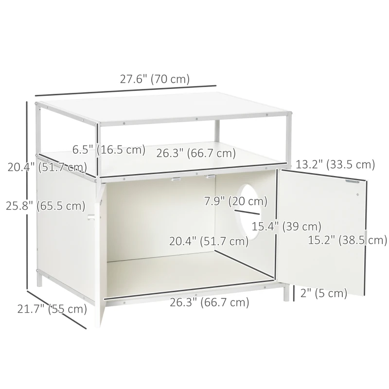 PawHut Cat Litter Box Enclosure Hidden Cat Furniture Cabinet Indoor Cat Washroom Double-door Nightstand End Table with Cat Hole Storage Shelf White