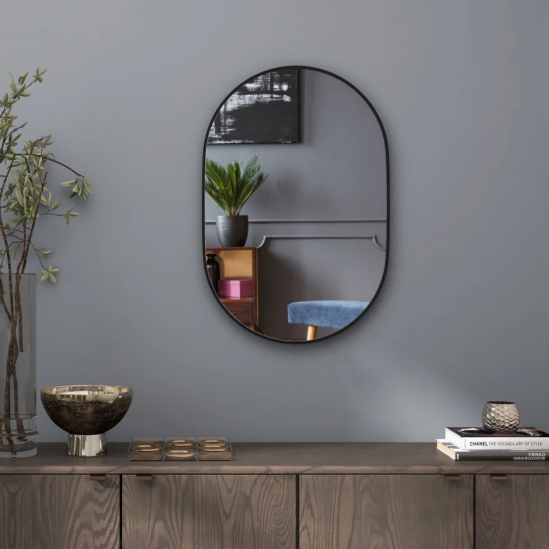 HOMCOM Bathroom Mirror for Vanity, Oval Wall Mirror with Aluminium Frame, 24" x 35"