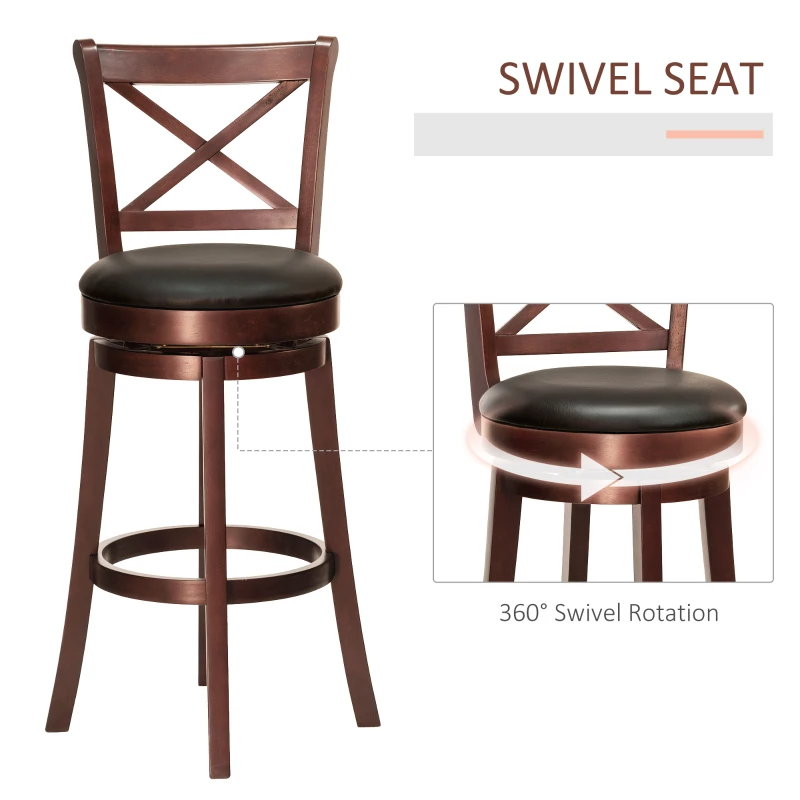 HOMCOM Swivel Bar Stool with Back, 31 Inch PU Leather Bar Height Stool, Farmhouse Barstool with Rubberwood Frame, Black