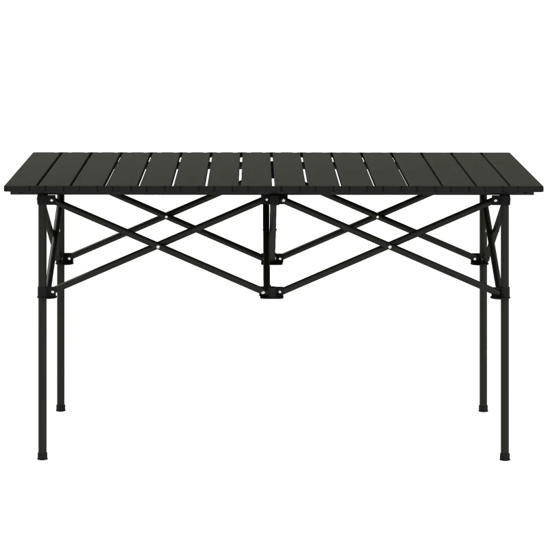 Outsunny Folding Camping Table with Roll up Top and Carry Bag, Portable Picnic Table for Camping, Picnic, Hiking, Black