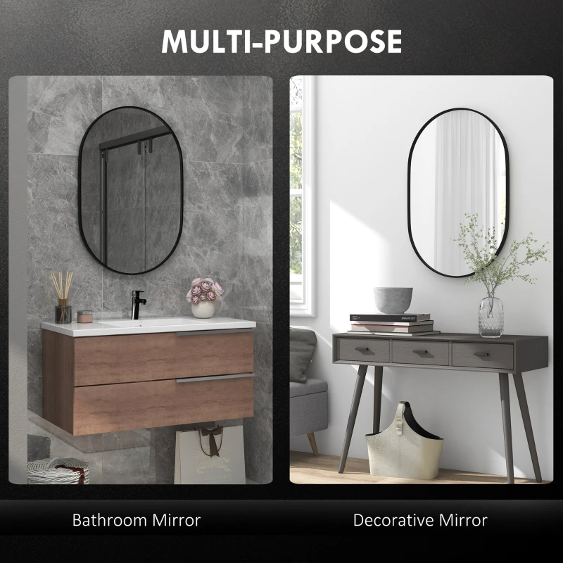 HOMCOM Bathroom Mirror for Vanity, Oval Wall Mirror with Aluminium Frame, 24" x 35"
