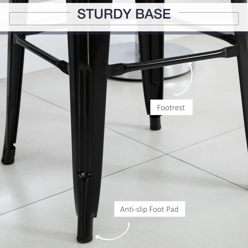 HOMCOM Set of 4 Bar Stools Kitchen Industrial Breakfast Bistro Cafe Metal Frame Black