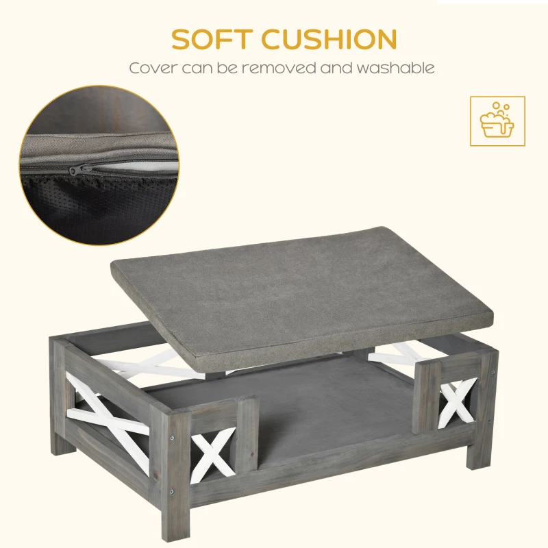 PawHut Elevated Dog Bed, Pet Sofa Furniture Style, Modern Cat Couch, with Soft Cushion, Washable Cover, for Small Sized Dog, Grey