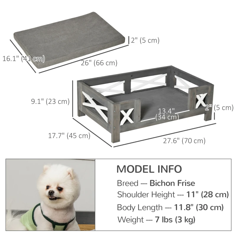 PawHut Elevated Dog Bed, Pet Sofa Furniture Style, Modern Cat Couch, with Soft Cushion, Washable Cover, for Small Sized Dog, Grey