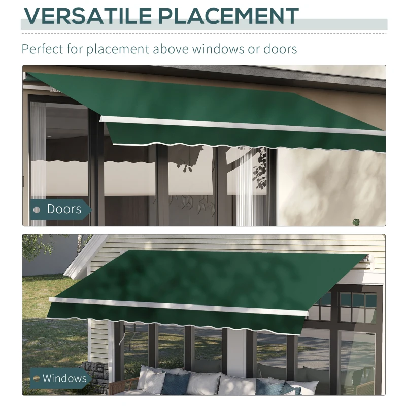 Outsunny 12' x 8' Outdoor Patio Manual Retractable Exterior Window Awning - Green