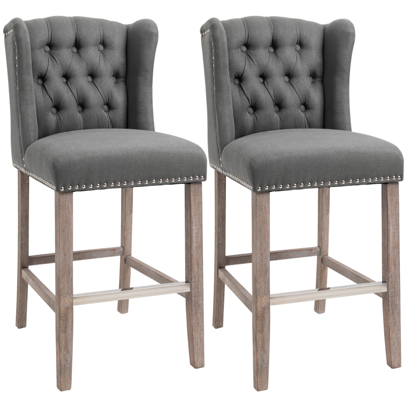 HOMCOM Counter Height Bar Stools Set of 2, Upholstered 26.75" Seat Height Barstools, Dark Gray