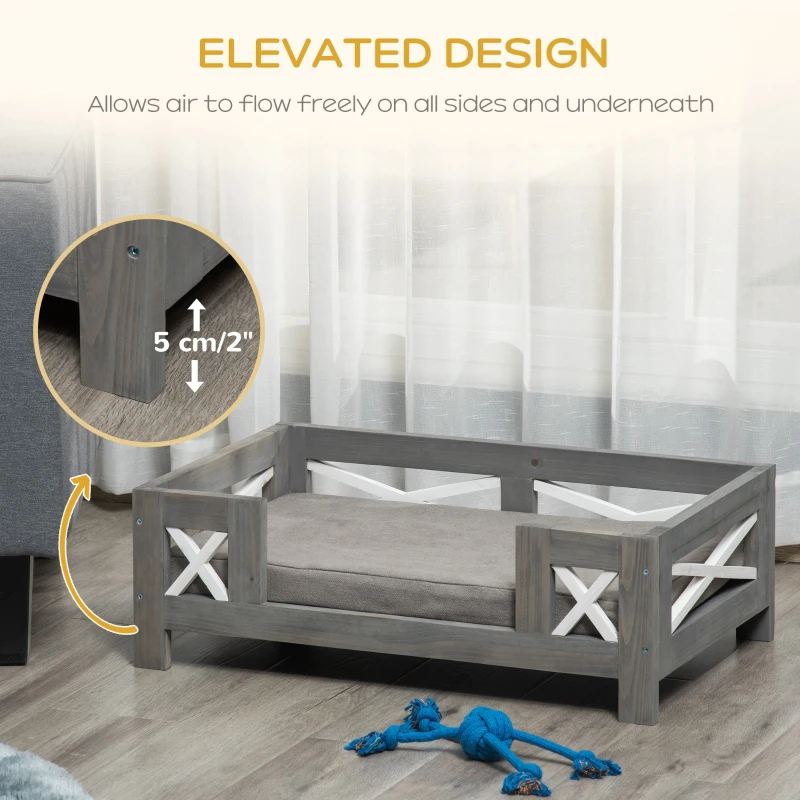 PawHut Elevated Dog Bed, Pet Sofa Furniture Style, Modern Cat Couch, with Soft Cushion, Washable Cover, for Small Sized Dog, Grey