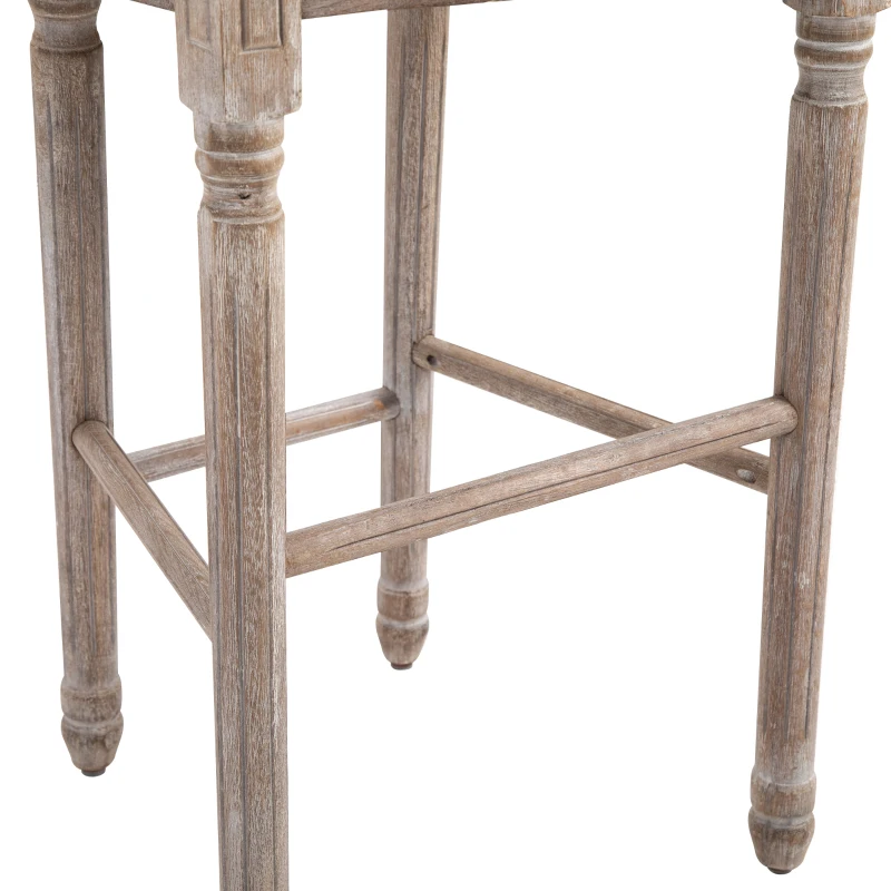 HOMCOM Solid Wood Bar Stools Set of 2, French Country Barstools, Bar Height Chairs with Upholstered Seating and Footrest, 29.5" Seat Height, Gray