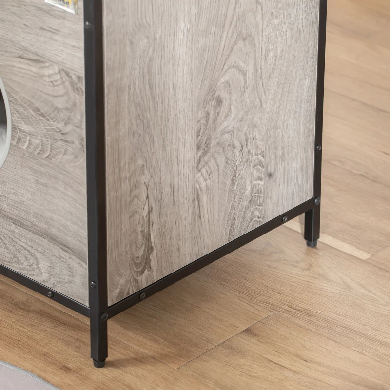 PawHut Wooden Cat House Kitty Shelter Bed with Washable Cushion and Open Shelf, Grey, 19" x 15.75" x 25.75"