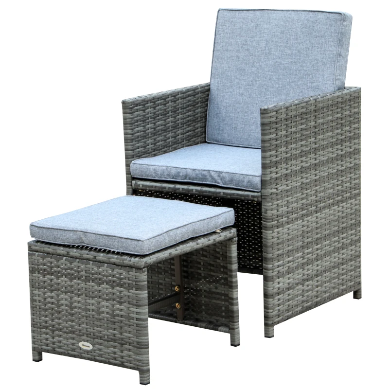 Outsunny 9 Piece Outdoor Rattan Wicker Dining Table and Chairs Furniture Set Space Saving Wicker Chairs w/ Cushions - Gray