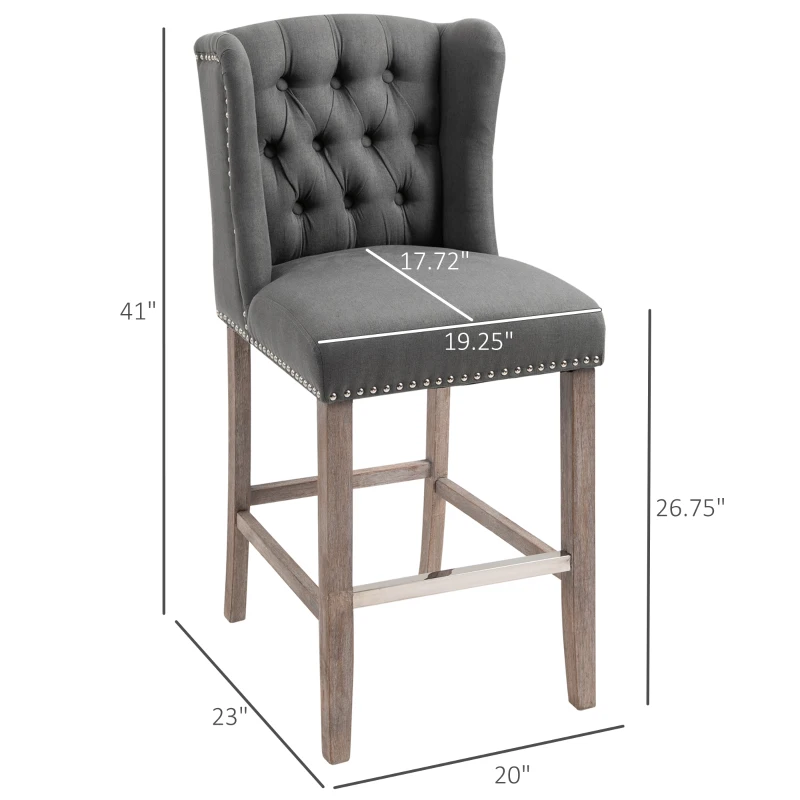 HOMCOM Counter Height Bar Stools Set of 2, Upholstered 26.75" Seat Height Barstools, Dark Gray