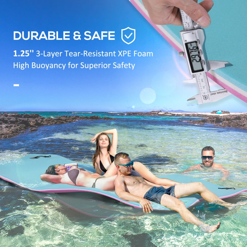 HOMCOM 17' x 5' Floating Water Mat, 3-Layer Swimming Pool Float Ultimate Super-Sized Portable Foam Raft, Thick and Durable Water Activities Mat for Lake, Oceans