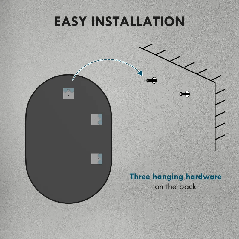 HOMCOM Bathroom Mirror for Vanity, Oval Wall Mirror with Aluminium Frame, 24" x 35"