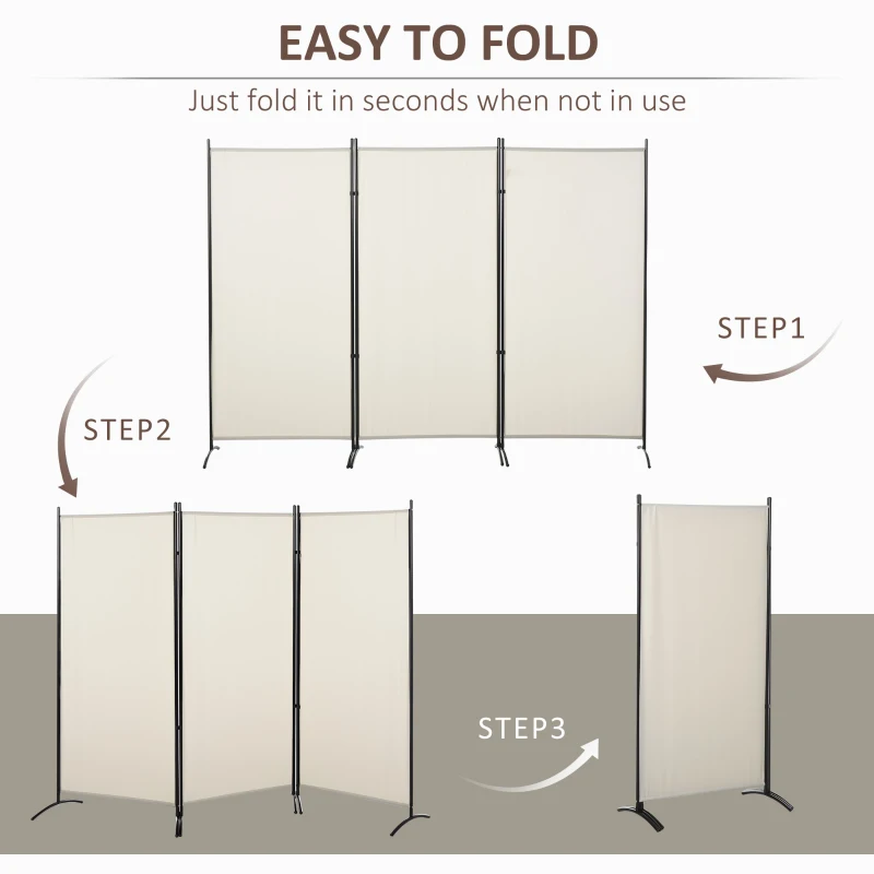 HOMCOM 6' 3 Panel Room Divider, Double Hinged Folding Wall Divider, Indoor Privacy Screen for Home Office, Beige