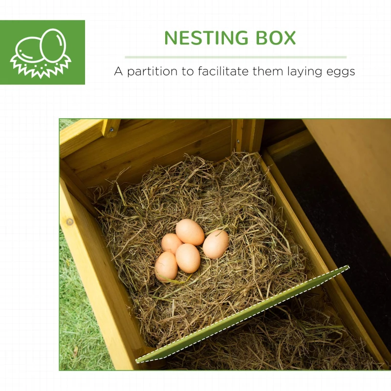 PawHut 79" Wooden Chicken Coop, Outdoor Hen House, Poultry Habitat with Removable Tray, Nesting Box, Run, Ramp